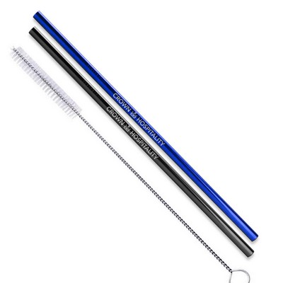 Straight Stainless Steel Straws: Set Of 2" Black, Blue, And/Or Rainbow